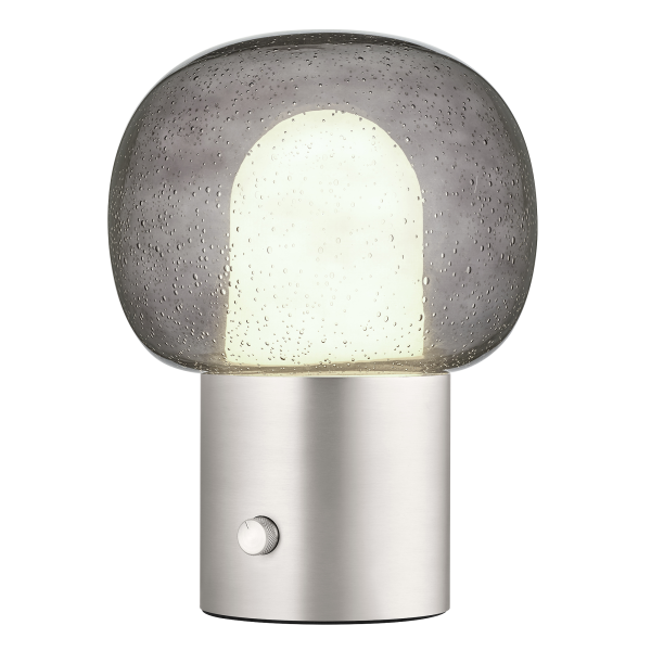 Moderner Glasschreibtischlampen mit einem eleganten Metallfuß und einem strukturierten Schirm.