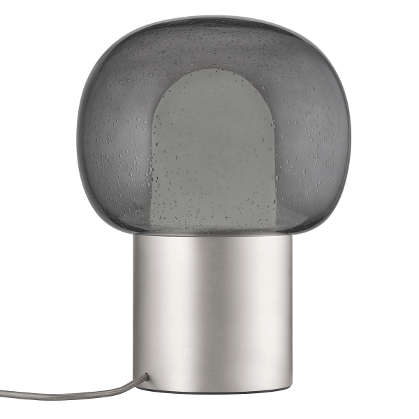 Stilvolle moderne Lampe mit einem runden Glasschirm und einem elegantenmetallischen Sockel.