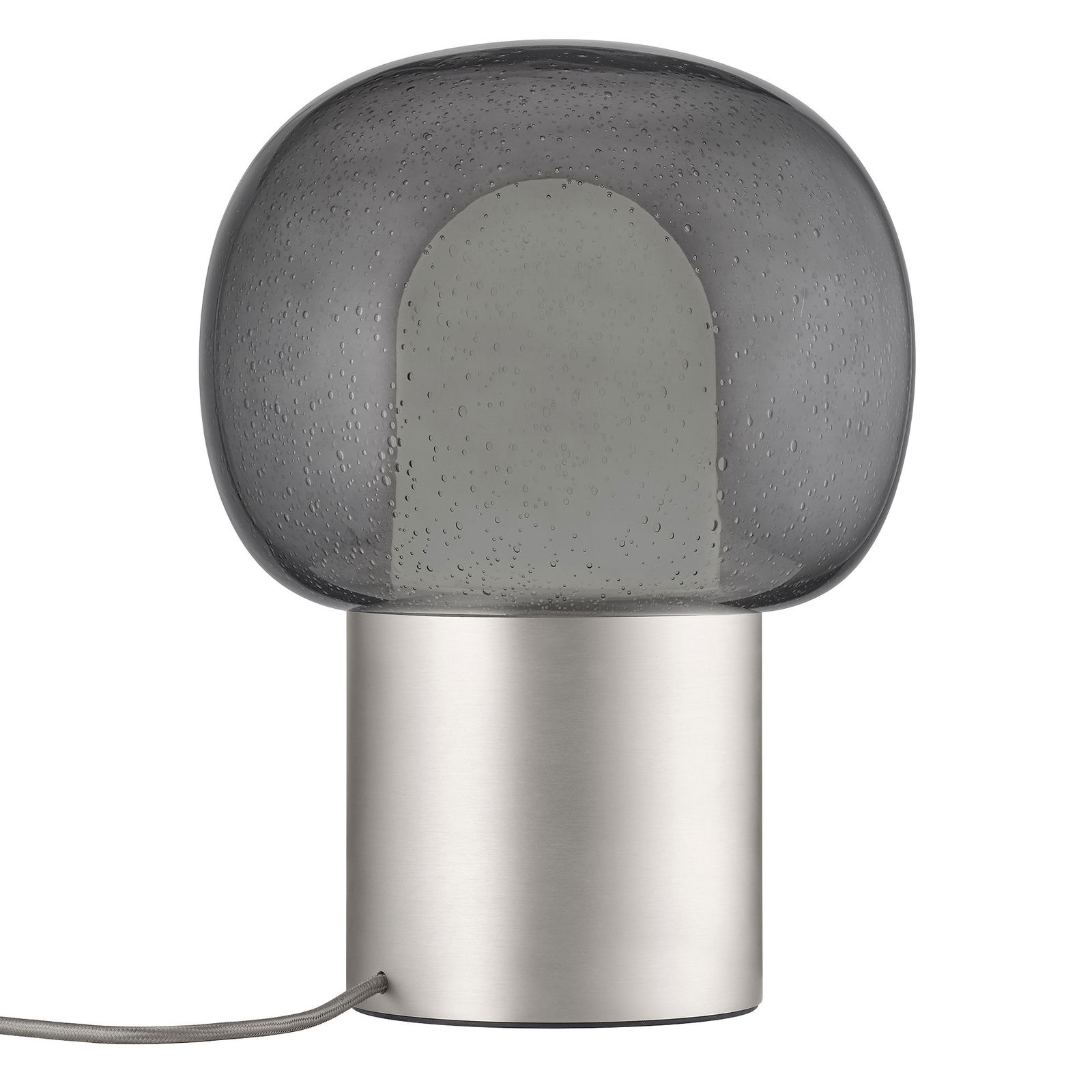 Stilvolle moderne Lampe mit einem runden Glasschirm und einem elegantenmetallischen Sockel.
