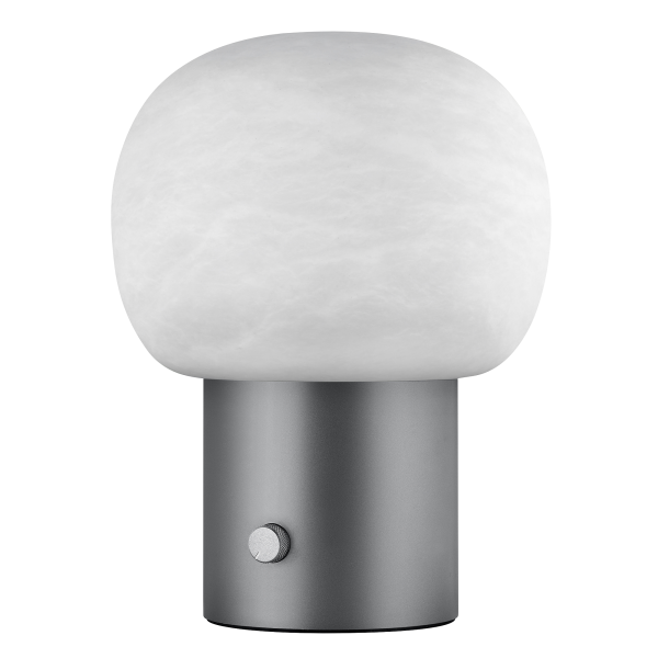 Moderne weiße Globuslampe mit einem eleganten Metallfuß, perfekt für stilvolle Wohnkultur.