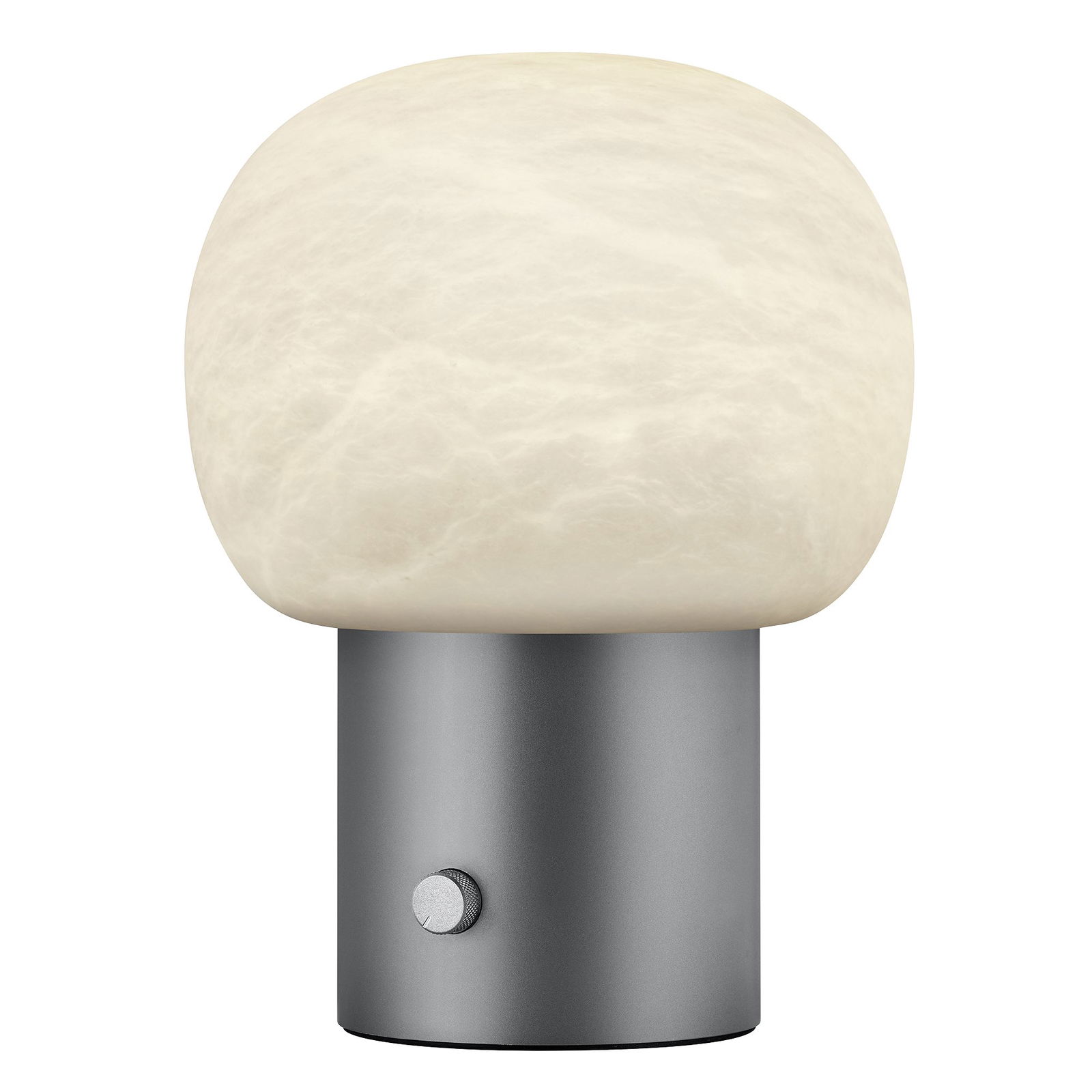 Stylische weiße Pilzlampe mit einem eleganten Metallfuß für moderne Wohnkultur.