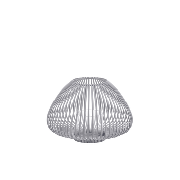 Moderne Drahtgitter-Tischlampe mit minimalistischer Gestaltung und sanftem Umgebungslicht.