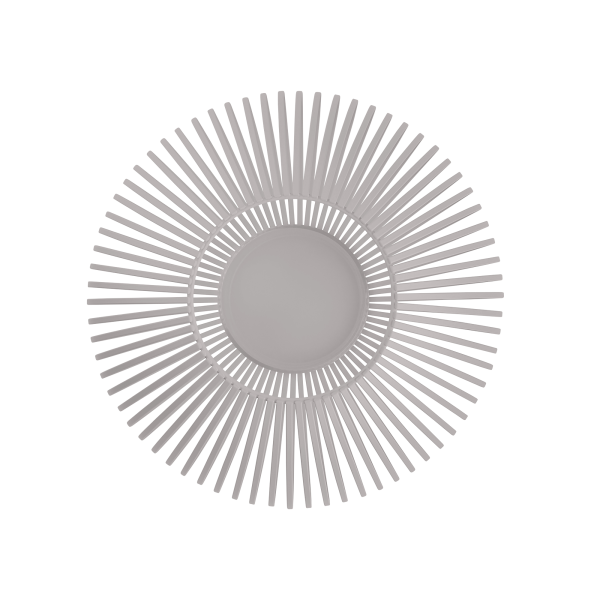 Dekorative runde Platte mit Sonnenstrahl-Design in neutralen Tönen, ideal für moderne Wohnkultur.
