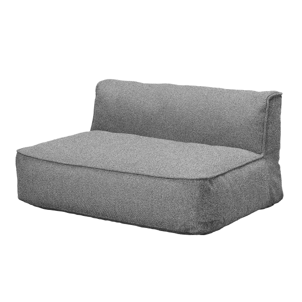 Cozy gray two-seater sofa with comfortable back support and modern design.