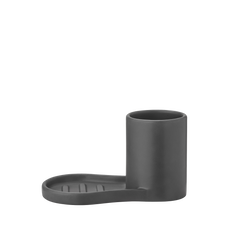 Elegante graue Tasse mit einem einzigartigen Griffdesign für ergonomischen Halt und moderne Ästhetik.