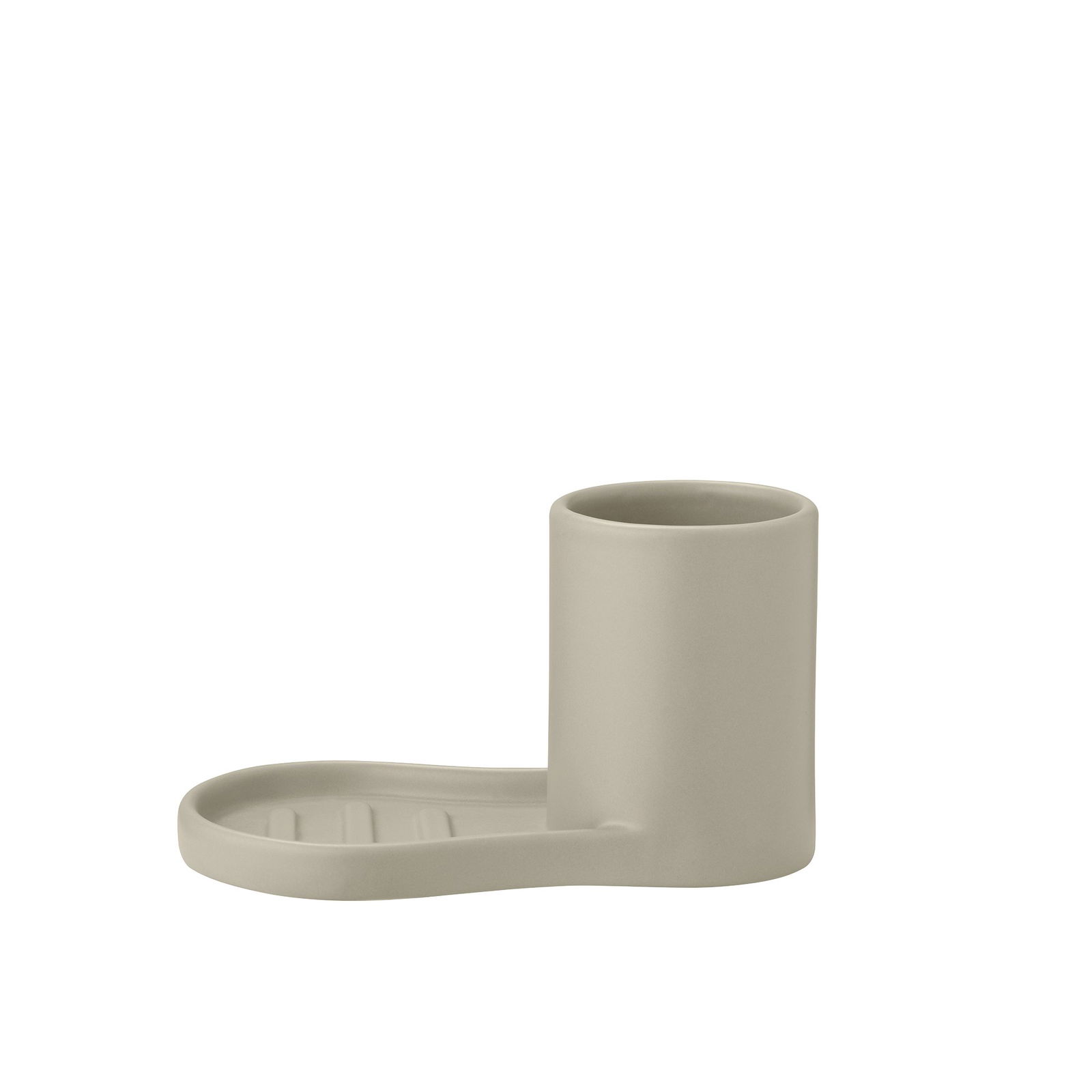 Moderne beige Keramiktasse mit untergelegt saucer für ein elegantes Geschirrdesign.