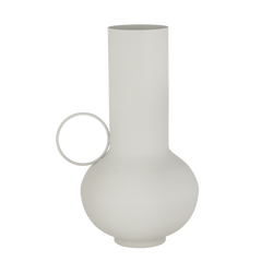 Modern minimalist white vase with a unique handle design for stylish home decor.