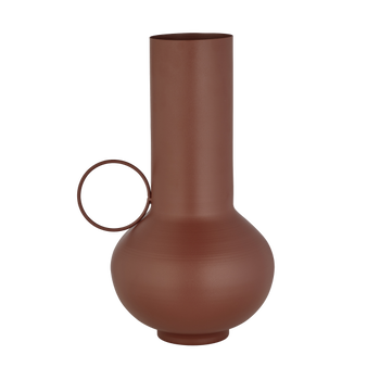Moderne braune Keramikvase mit einem einzigartigen Griffdesign, perfekt für die Wohnkultur.