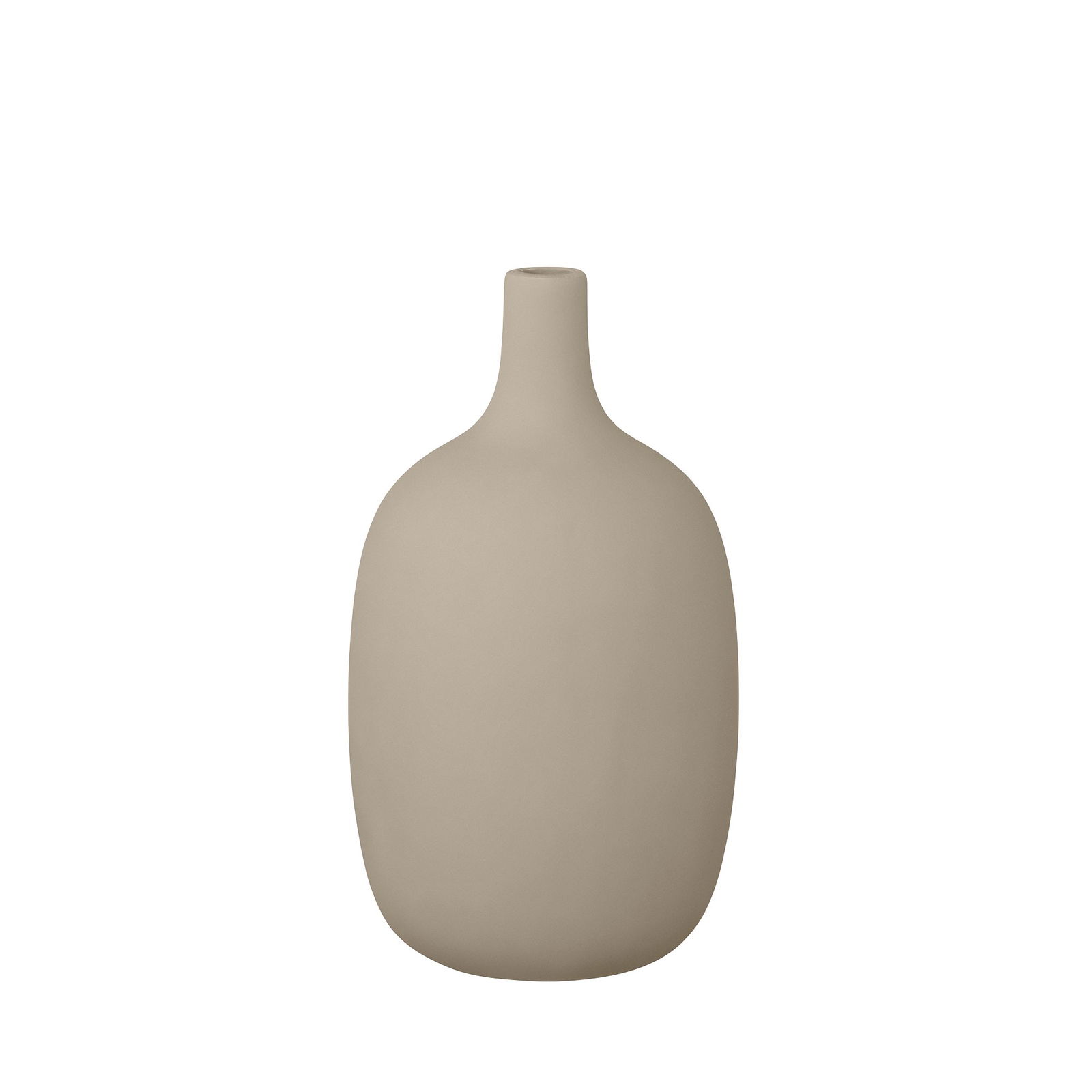 Minimalistische beiger Vase mit einem glatten, runden Design auf einem schwarzen Hintergrund.