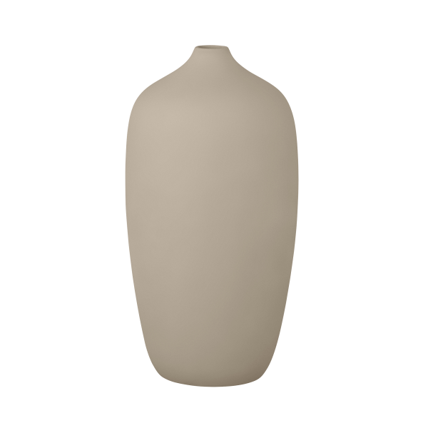 Elegante, neutralfarbene Keramikvase mit einem glatten, minimalistischen Design.