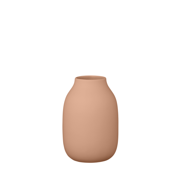 Minimalistische beige Keramikvase mit einem glatten, runden Design.