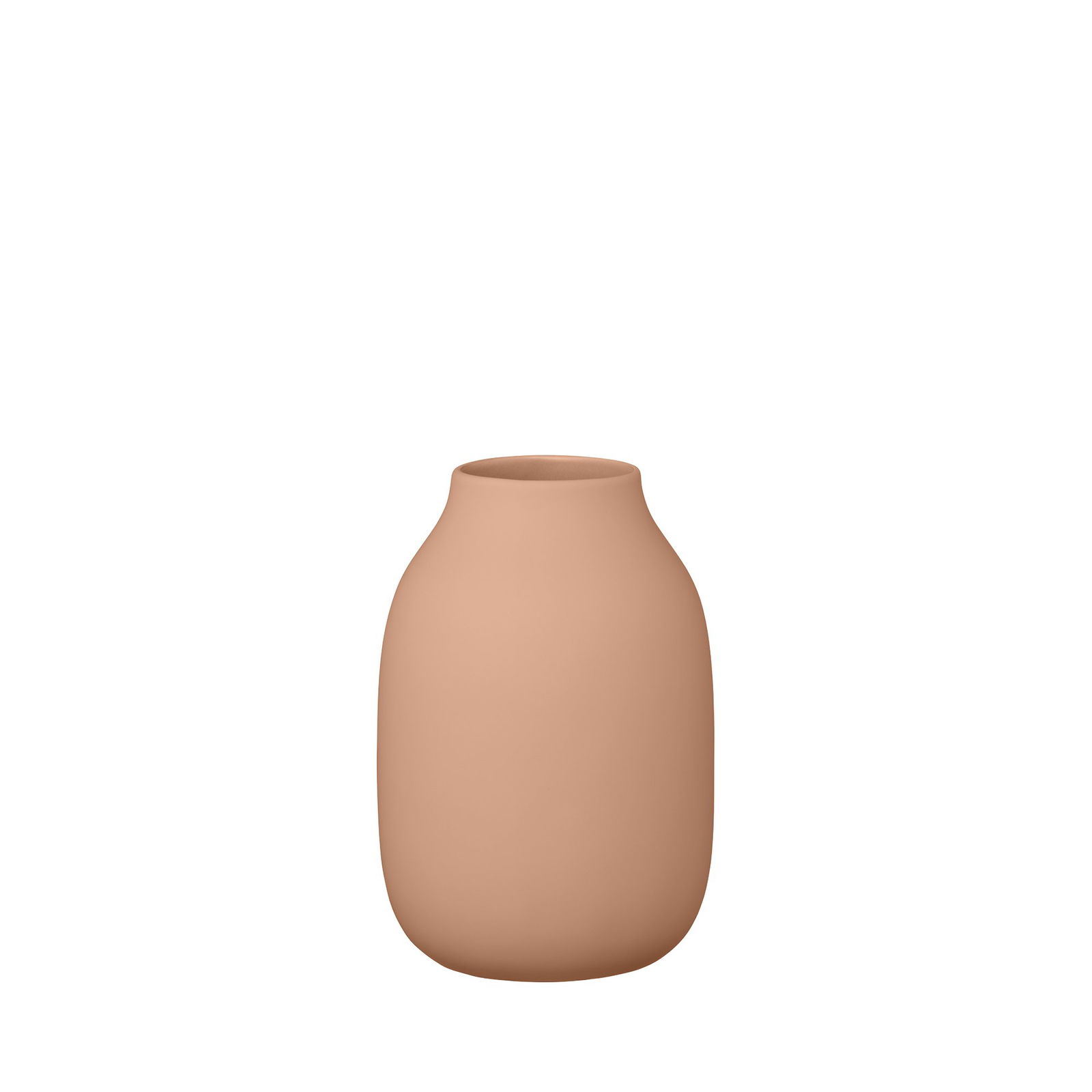 Minimalistische beige Keramikvase mit einem glatten, runden Design.