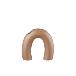 Abstrakte beige Keramiksäule mit einem hohlen Bogen-Design für moderne Dekoration.