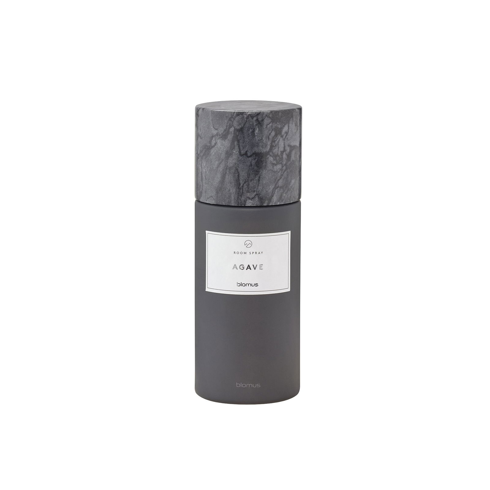 Agave scented room spray in a sleek gray bottle with a marble top design.