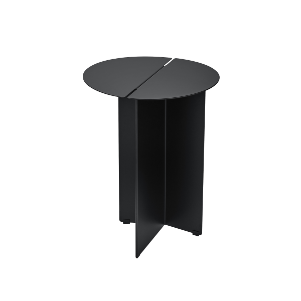 Moderner schwarzer runder Beistelltisch mit minimalistischen Design und klaren Linien.