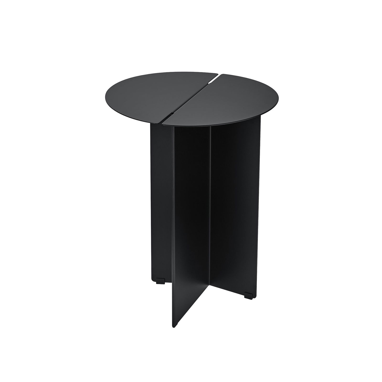 Moderner schwarzer runder Beistelltisch mit minimalistischen Design und klaren Linien.
