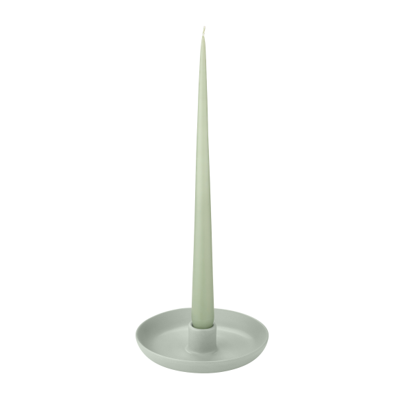 Elegante grüne Kerze in einem minimalistischen Halter, perfekt für die Wohnkultur.