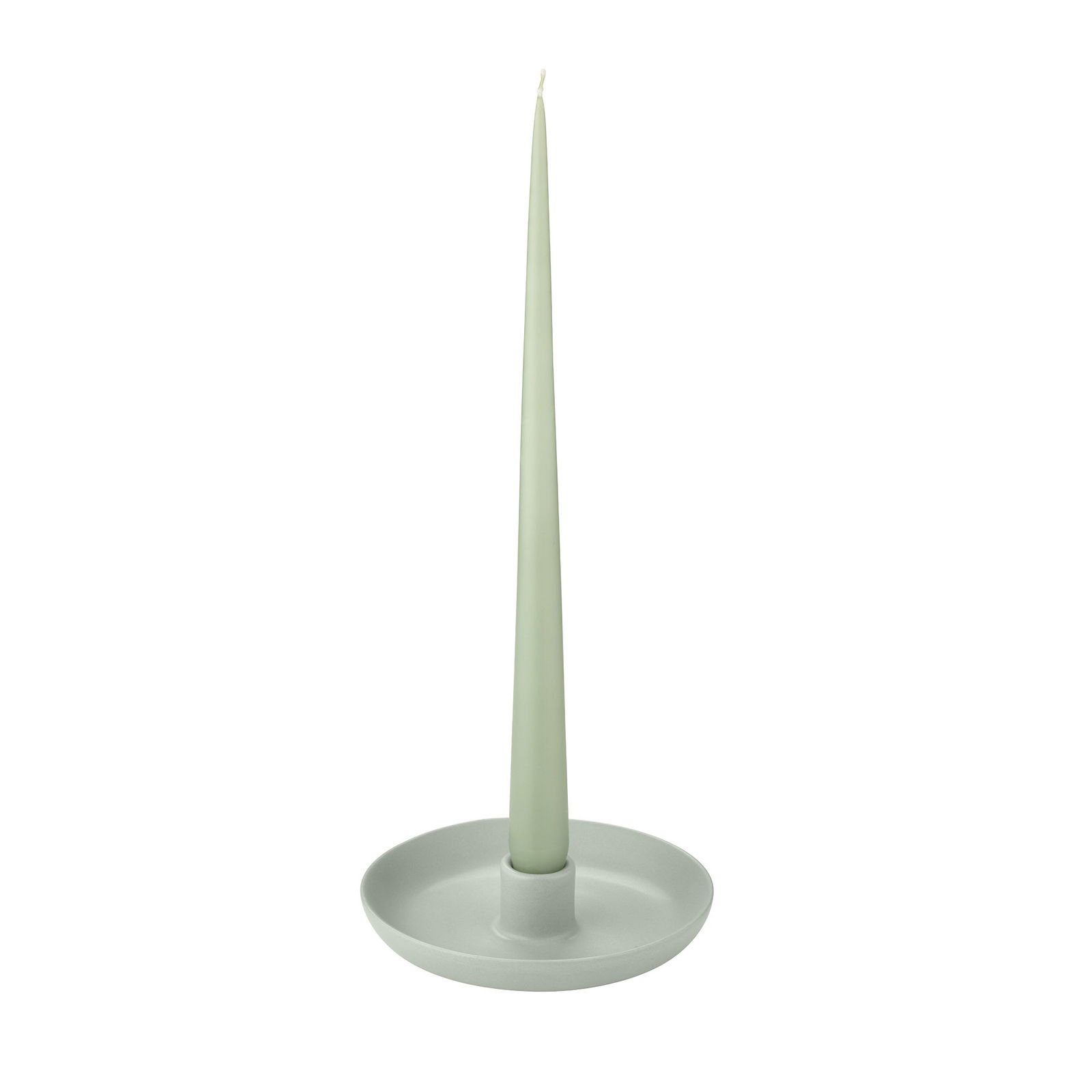 Elegante grüne Kerze in einem minimalistischen Halter, perfekt für die Wohnkultur.
