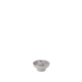 Weißer Kerzenhalter aus Keramik mit rundem Fuß und flachem Becherdesign.