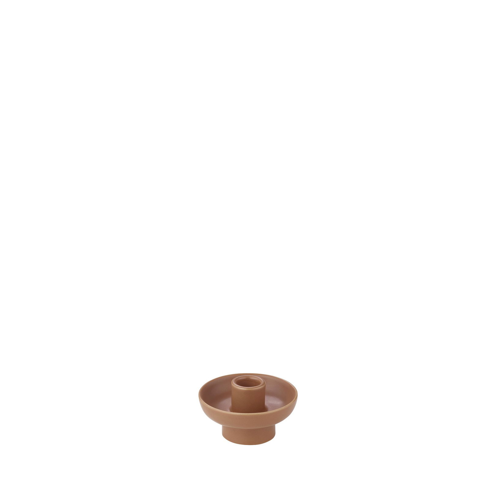Minimalistische braune Keramikschale mit einem zentralen Ständer zum Anzünden von Kerzen.