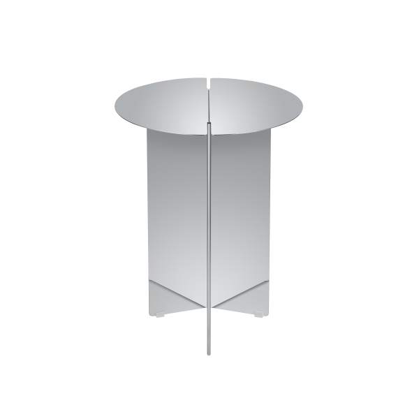 Stylischer moderner runder Spiegel-Neben Tisch mit einem schlanken, minimalistischen Design.