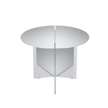 Moderner runder Spiegelkaffeetisch mit einem eleganten geometrischen Basisdesign.