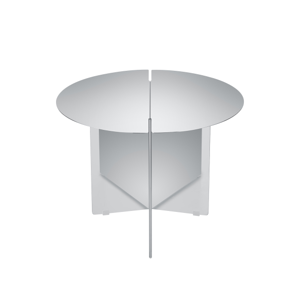 Moderner runder Spiegelkaffeetisch mit einem eleganten geometrischen Basisdesign.