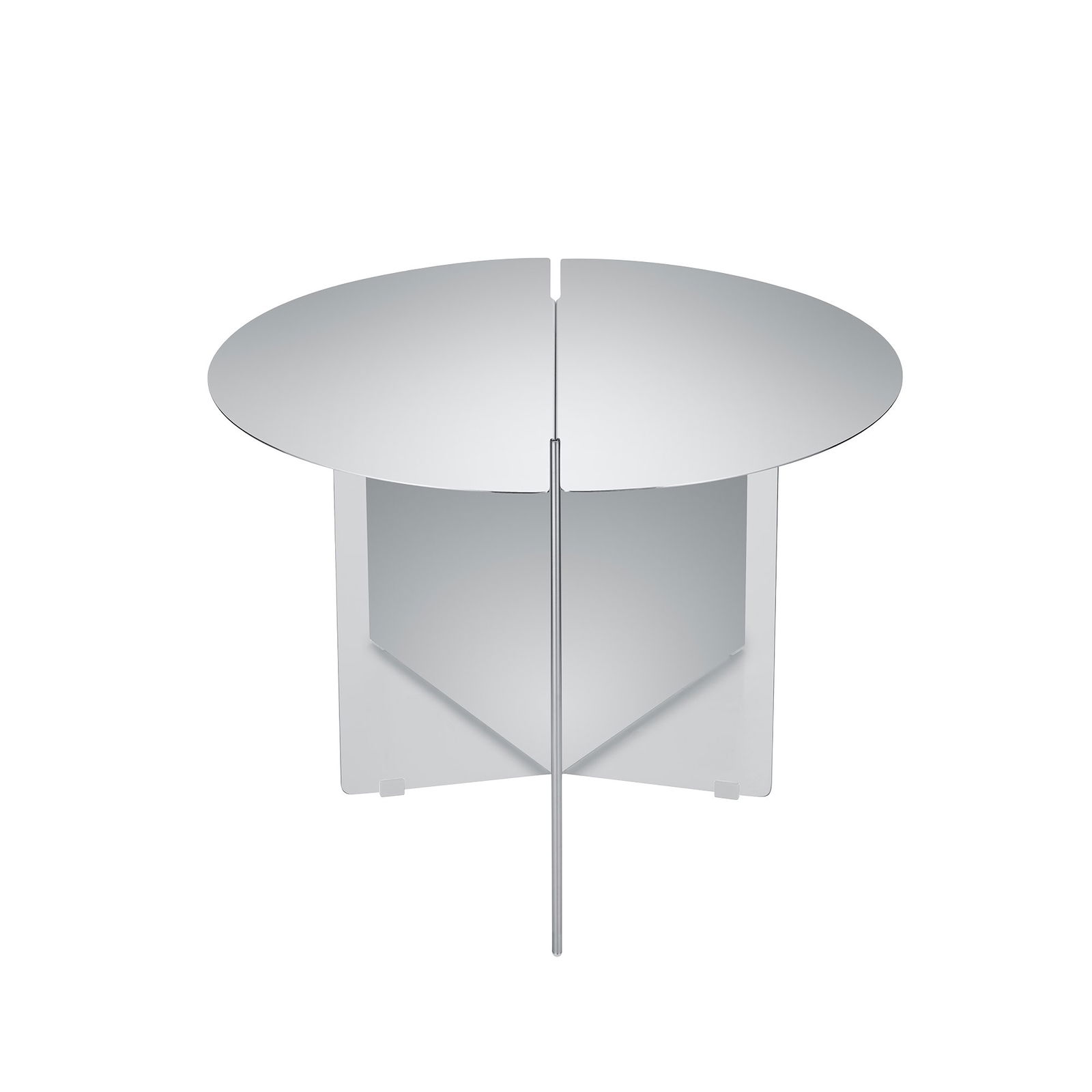 Moderner runder Spiegelkaffeetisch mit einem eleganten geometrischen Basisdesign.