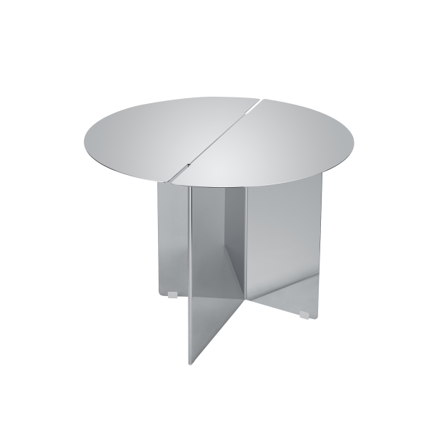 Moderne runde Chrombeistelltisch mit einem eleganten, minimalistischen Design.