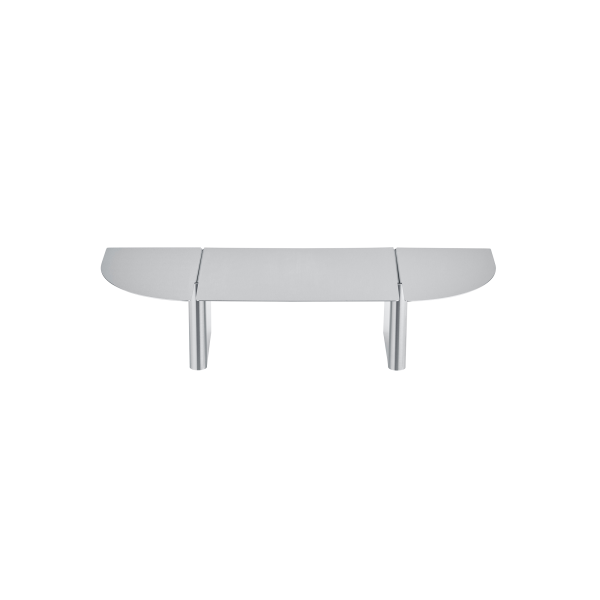 Moderner Glastisch mit schlanken Metallbeinen, der minimalistisches Design und Eleganz zeigt.