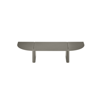 Eleganter moderner Glaskaffeetisch mit einzigartigem geschwungenem Design und stabilen Metallbeinen.