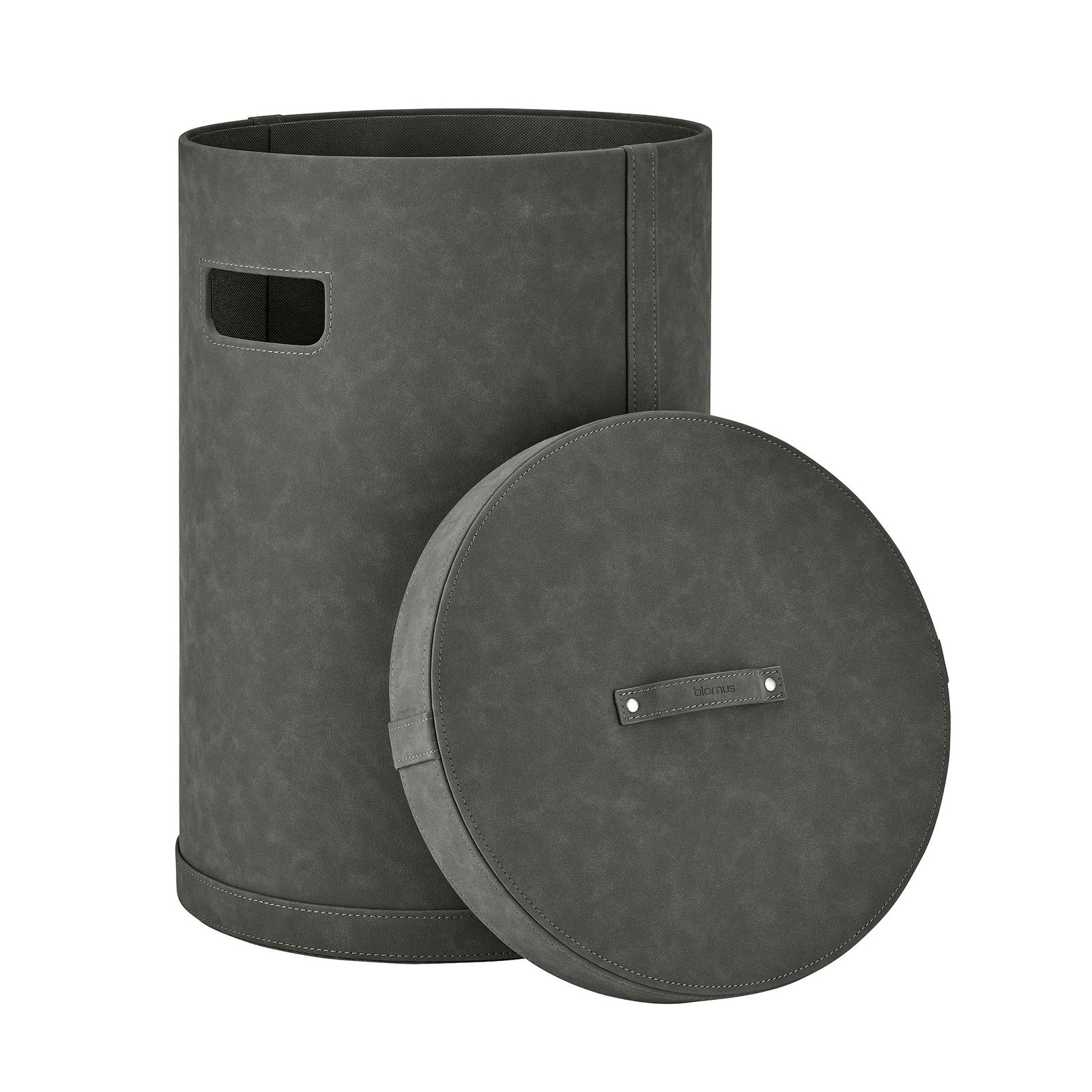 Stylischer grauer Aufbewahrungskorb mit Deckel zur eleganten Organisation von Wohnräumen.