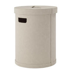 Eleganter beige Aufbewahrungskorb mit Deckel und Griff für organisierte Wohnräume.