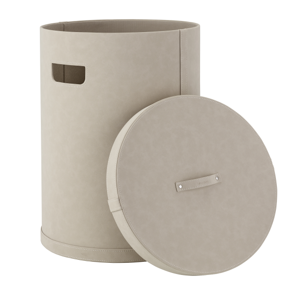 Stilvolle beige Aufbewahrungskorb mit abnehmbarem Deckel und Griffen zum einfachen Tragen.