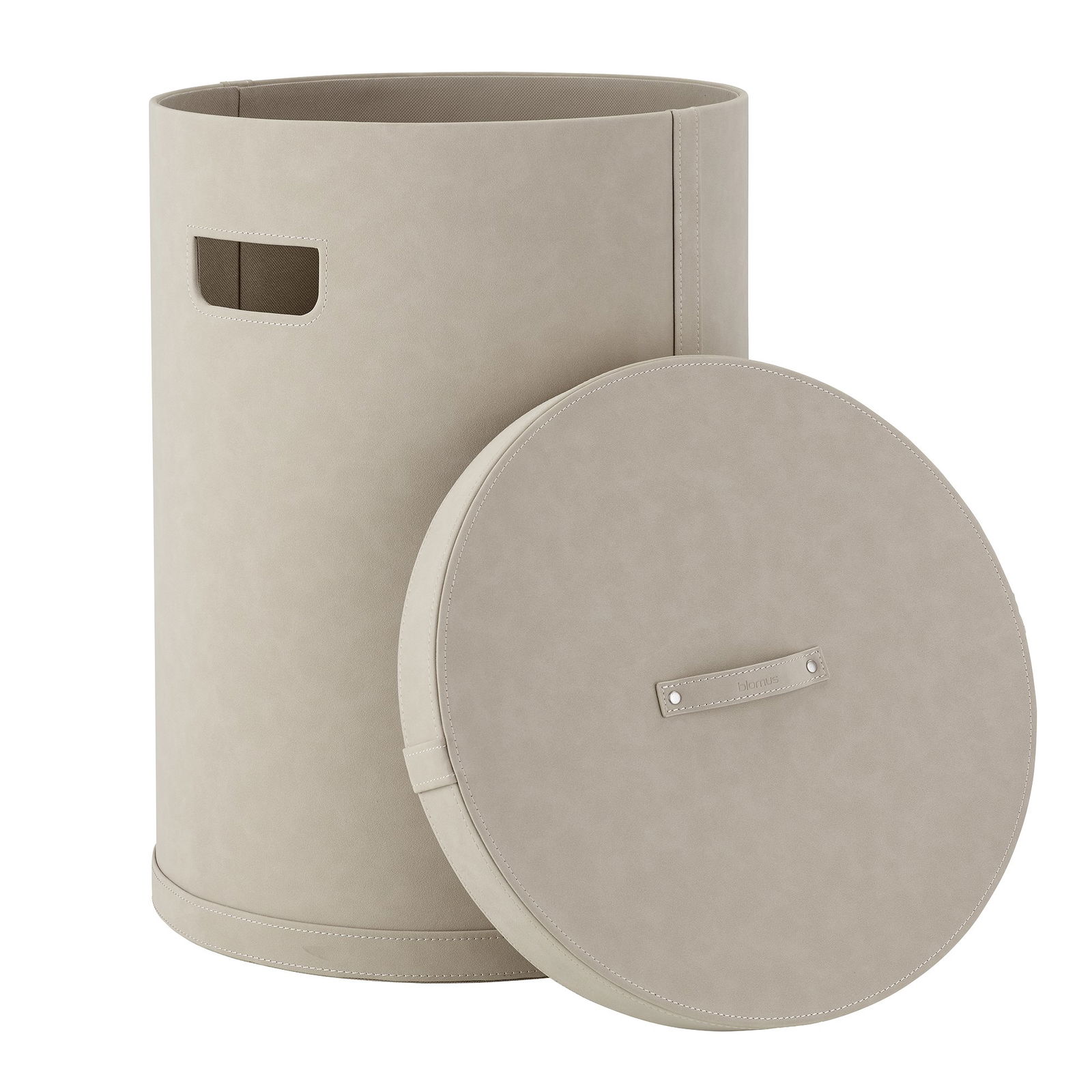 Stilvolle beige Aufbewahrungskorb mit abnehmbarem Deckel und Griffen zum einfachen Tragen.
