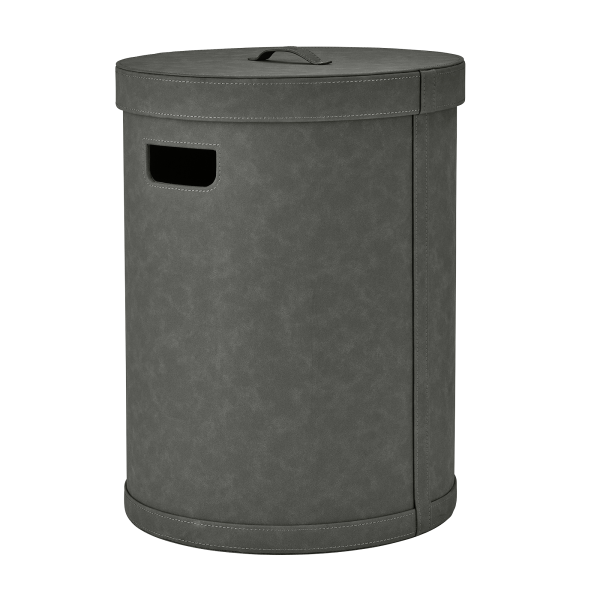 Stylische graue Stoffaufbewahrungsbox mit Griff und Ausschnitt für einfachen Zugriff.