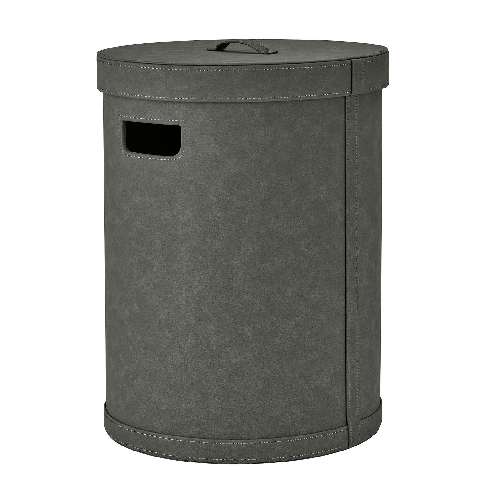 Stylische graue Stoffaufbewahrungsbox mit Griff und Ausschnitt für einfachen Zugriff.