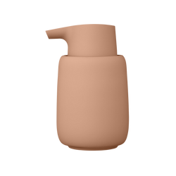 Ein minimalistischer beige Seifenspender mit einem eleganten Design für moderne Wohnkultur.
