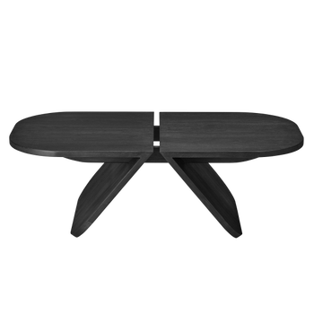 Moderner Schwarzholz-Couchtisch mit einem einzigartigen kreuzbeinigem Design.