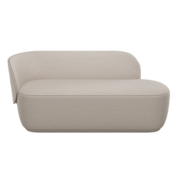 Stylische moderne beige Chaiselongue auf weißem Hintergrund für elegante Wohnkultur.