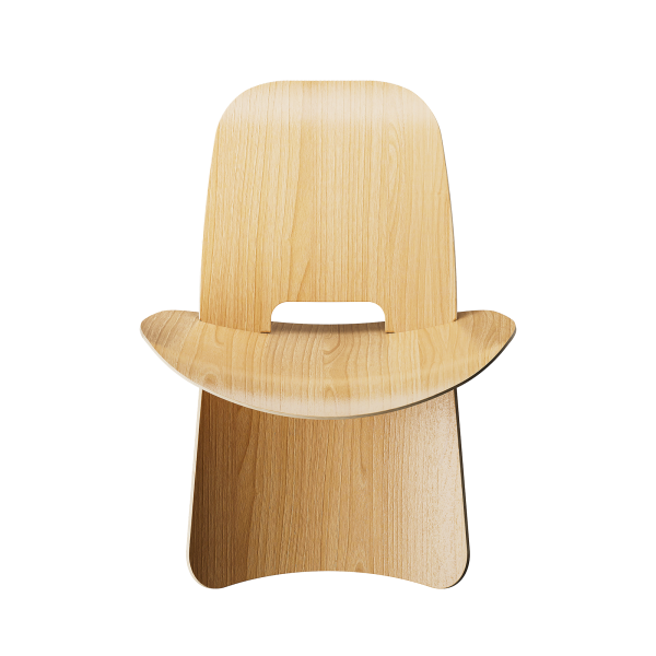 Minimalistischer Holzstuhl mit sleekem Design und bequemem Sitz.