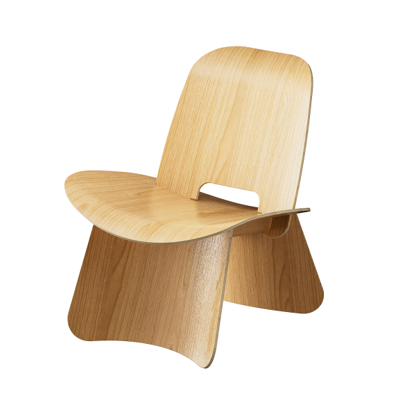Moderne Holzstuhl mit minimalistischem Design und glatter Oberfläche, ideal für zeitgenössische Dekoration.