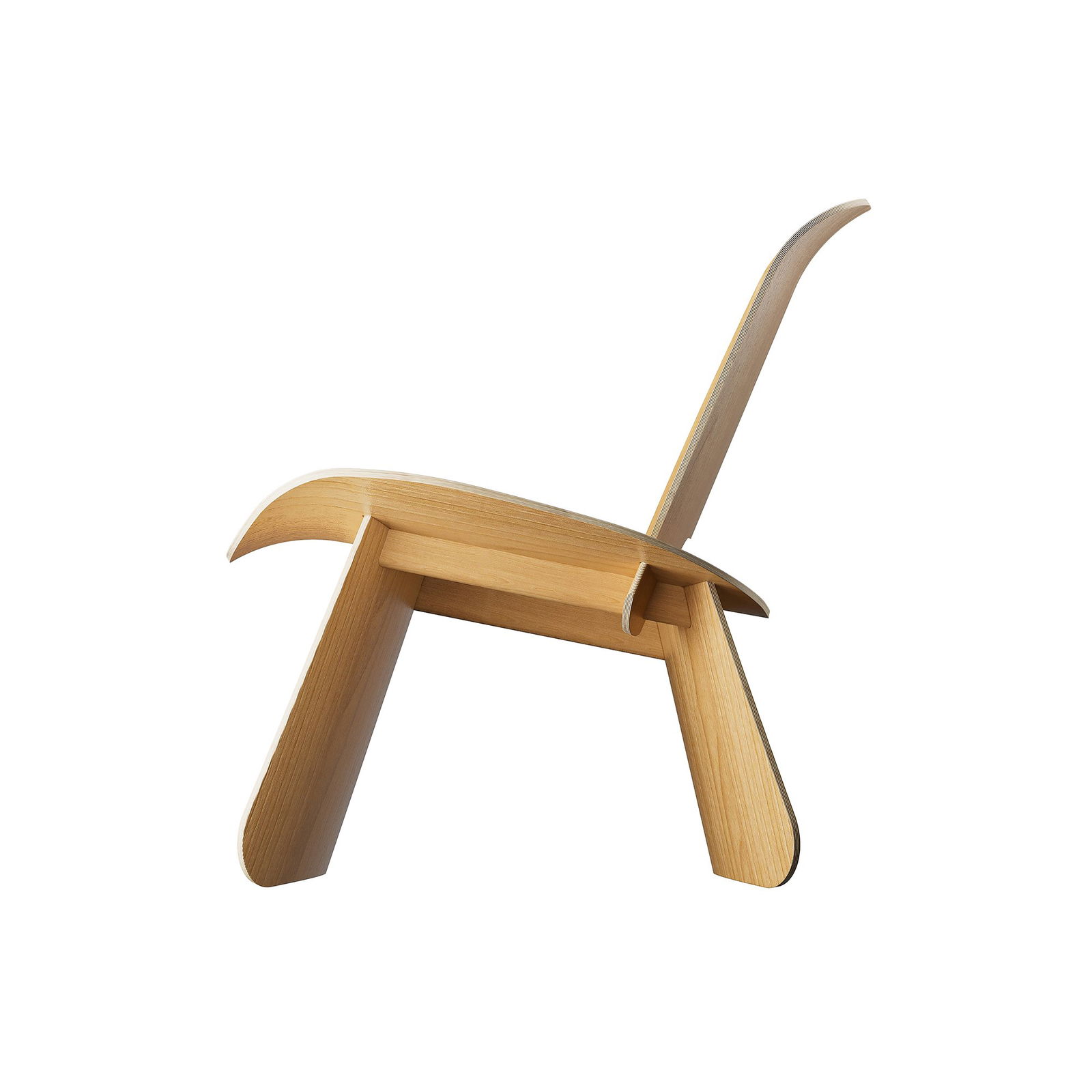 Eleganter Holzstuhl mit einzigartigem gekrümmtem Design und minimalistischer Ästhetik.