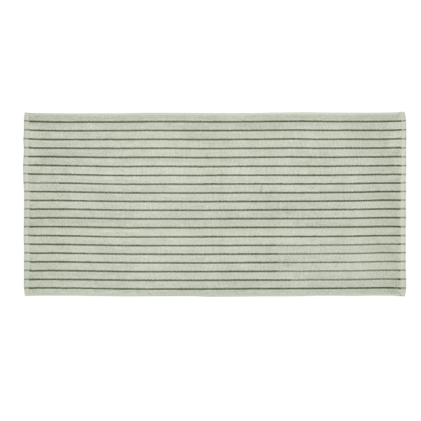 Textured light green mat with thin, dark stripes for home decor or outdoor use.