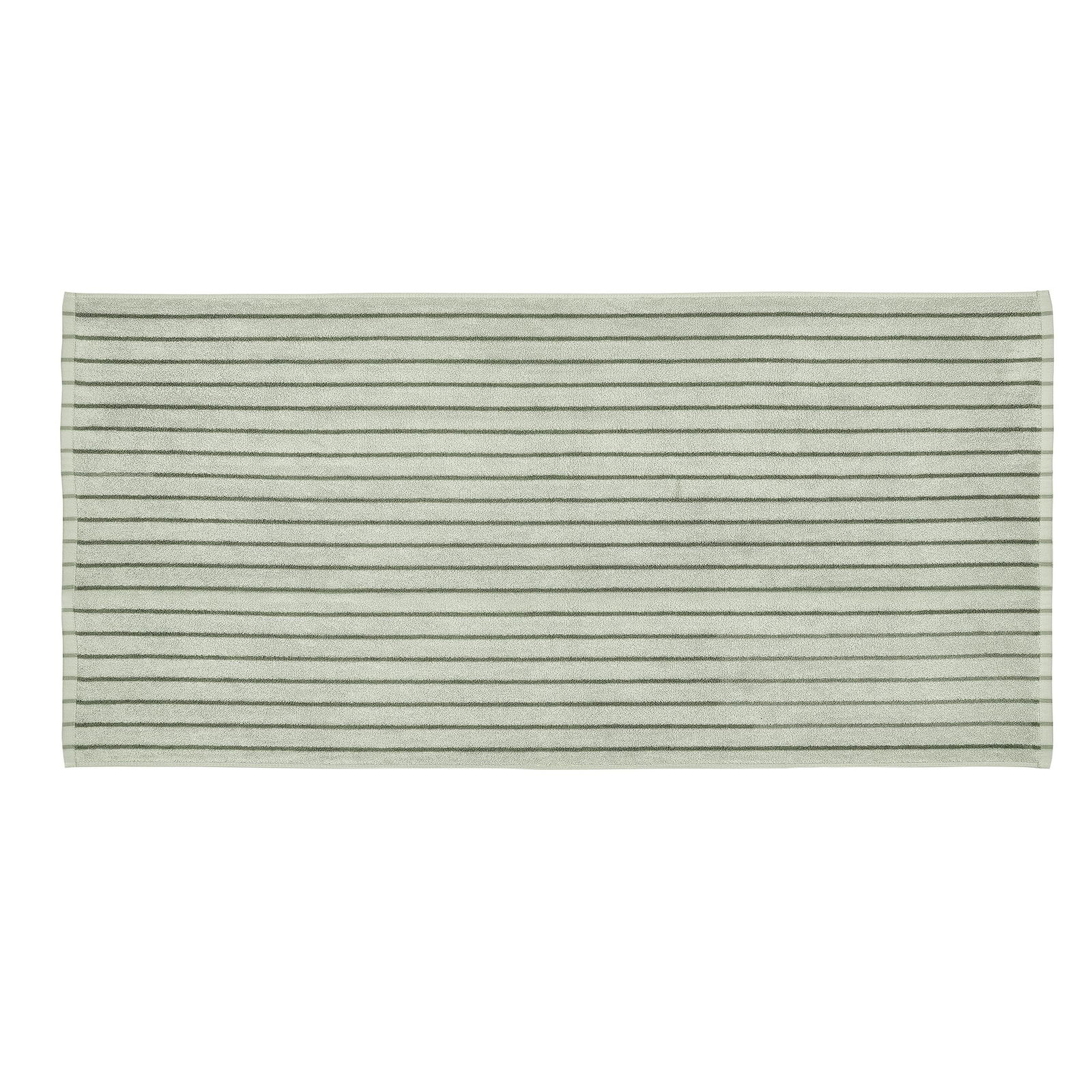 Textured light green mat with thin, dark stripes for home decor or outdoor use.