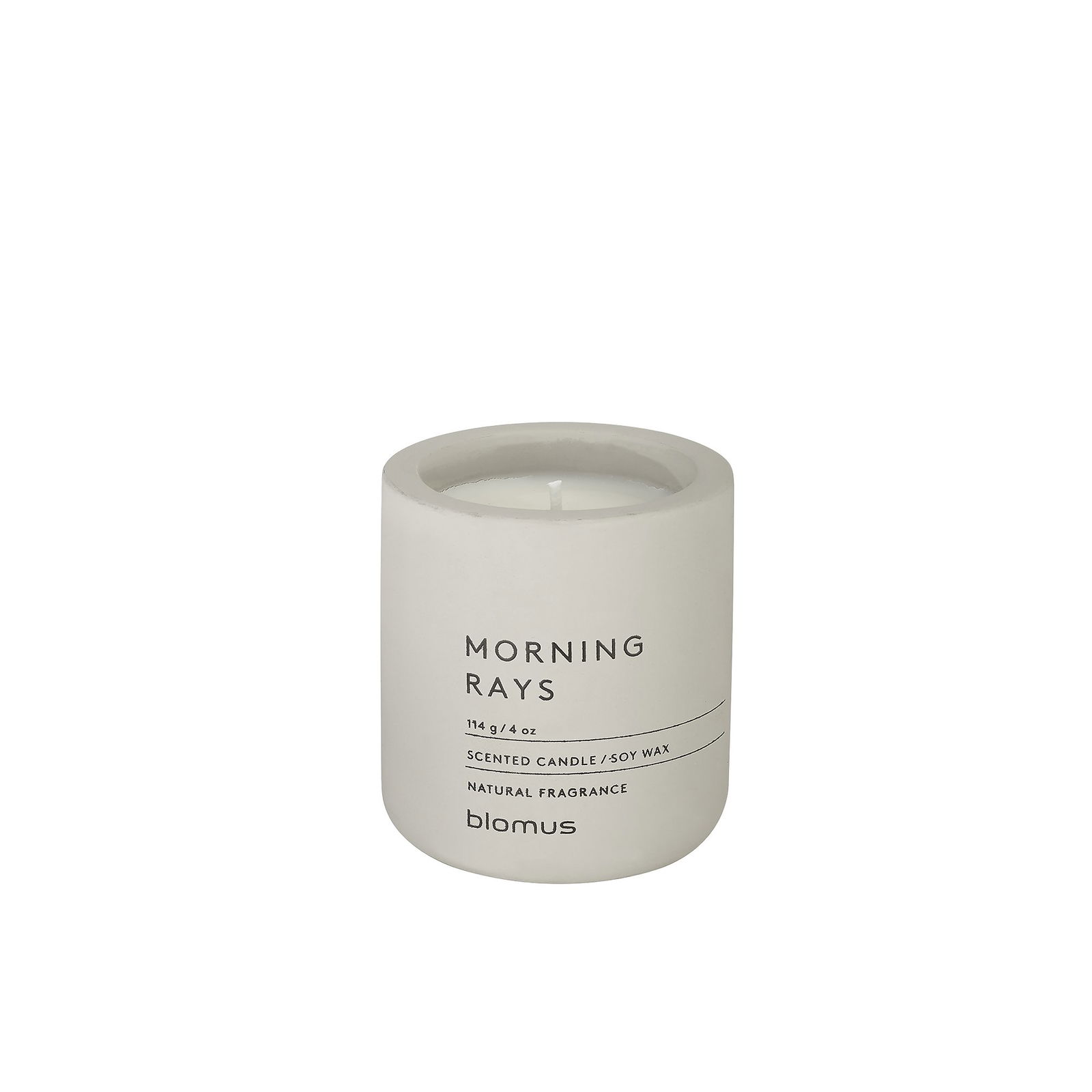 Scented soy wax candle by Blomus labeled "Morning Rays" for a fresh ambiance.