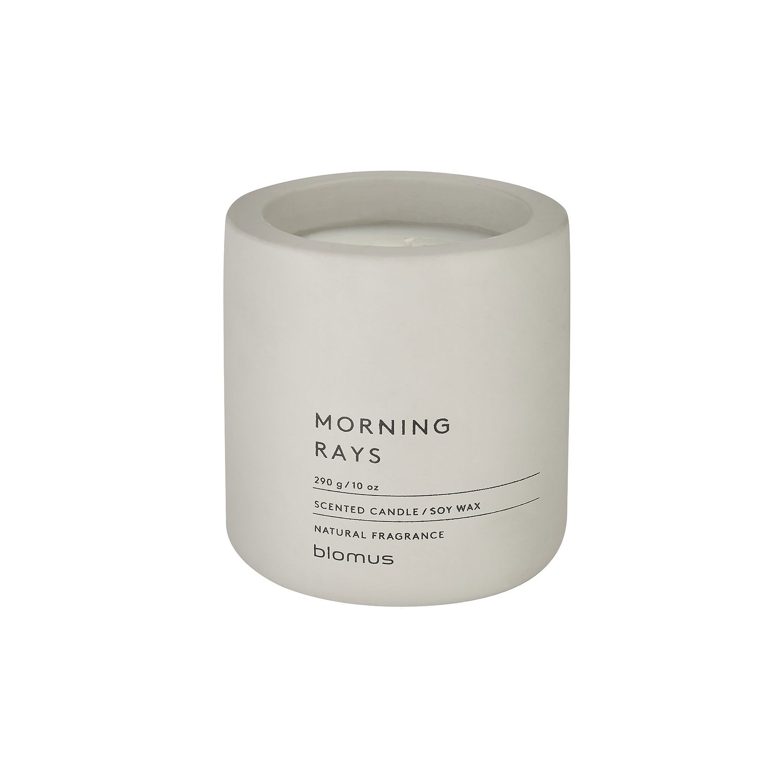 Natural soy wax scented candle "Morning Rays" by Blomus in a sleek white jar.