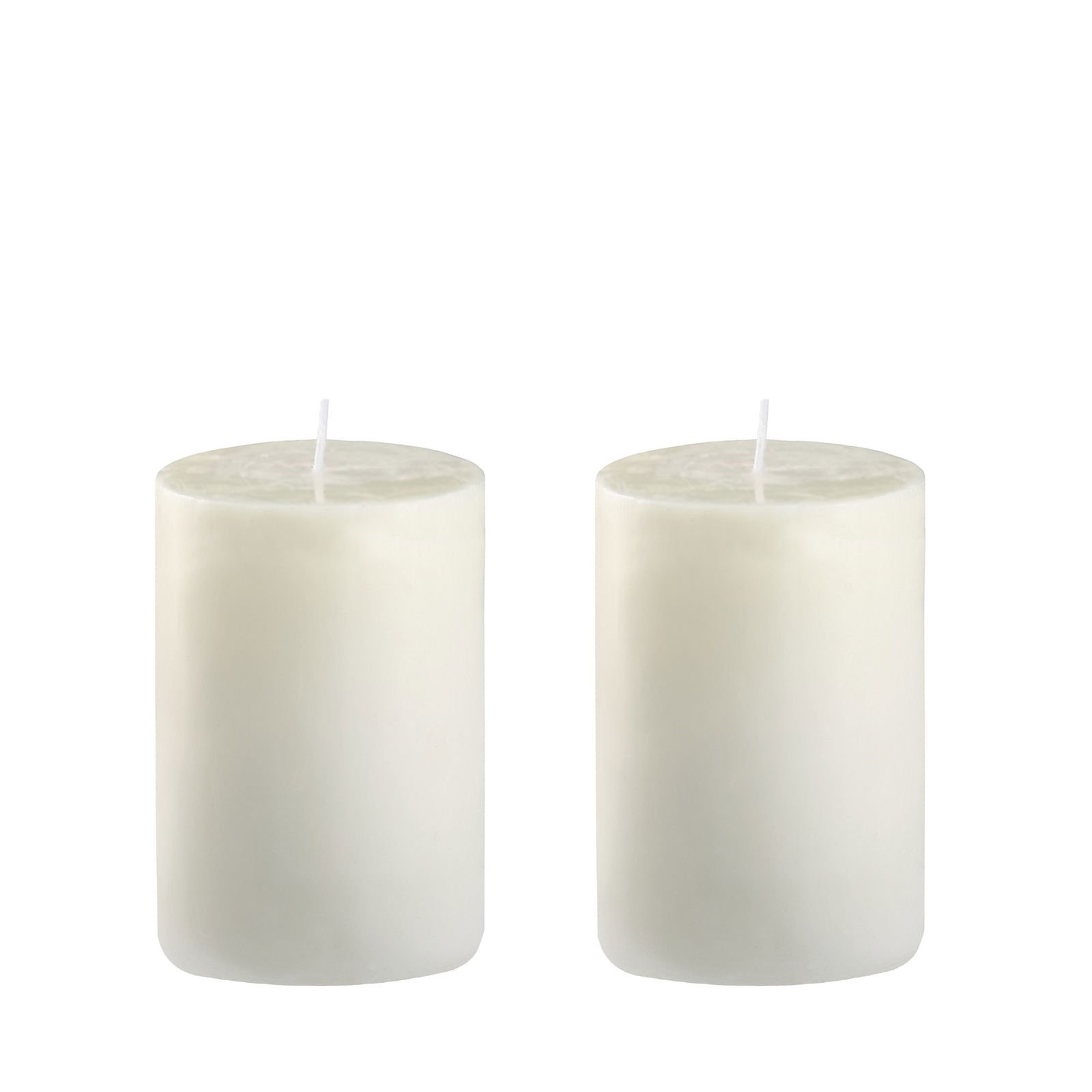 Two white cylindrical candles on a transparent background.