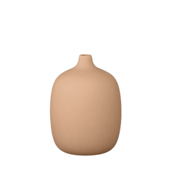 Minimalistische beige Keramikvase mit einer glatten, runden Form und schmalem Hals.