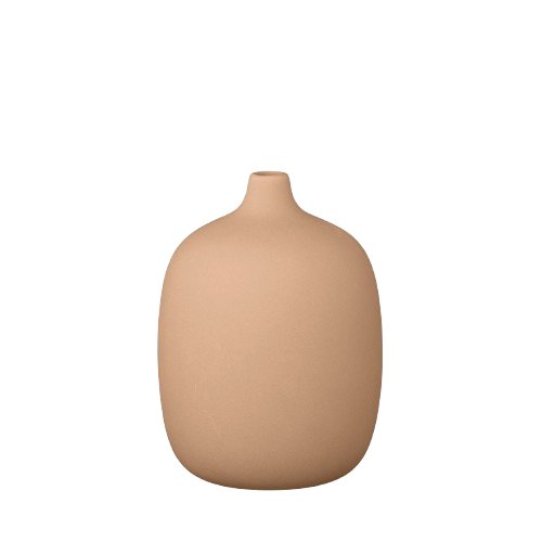 Minimalistische beige Keramikvase mit einer glatten, runden Form und schmalem Hals.